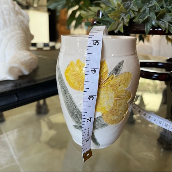 Artisan Signed Pottery Vase Leaf Flower Relief Botanical Art - Picture 2 of 11